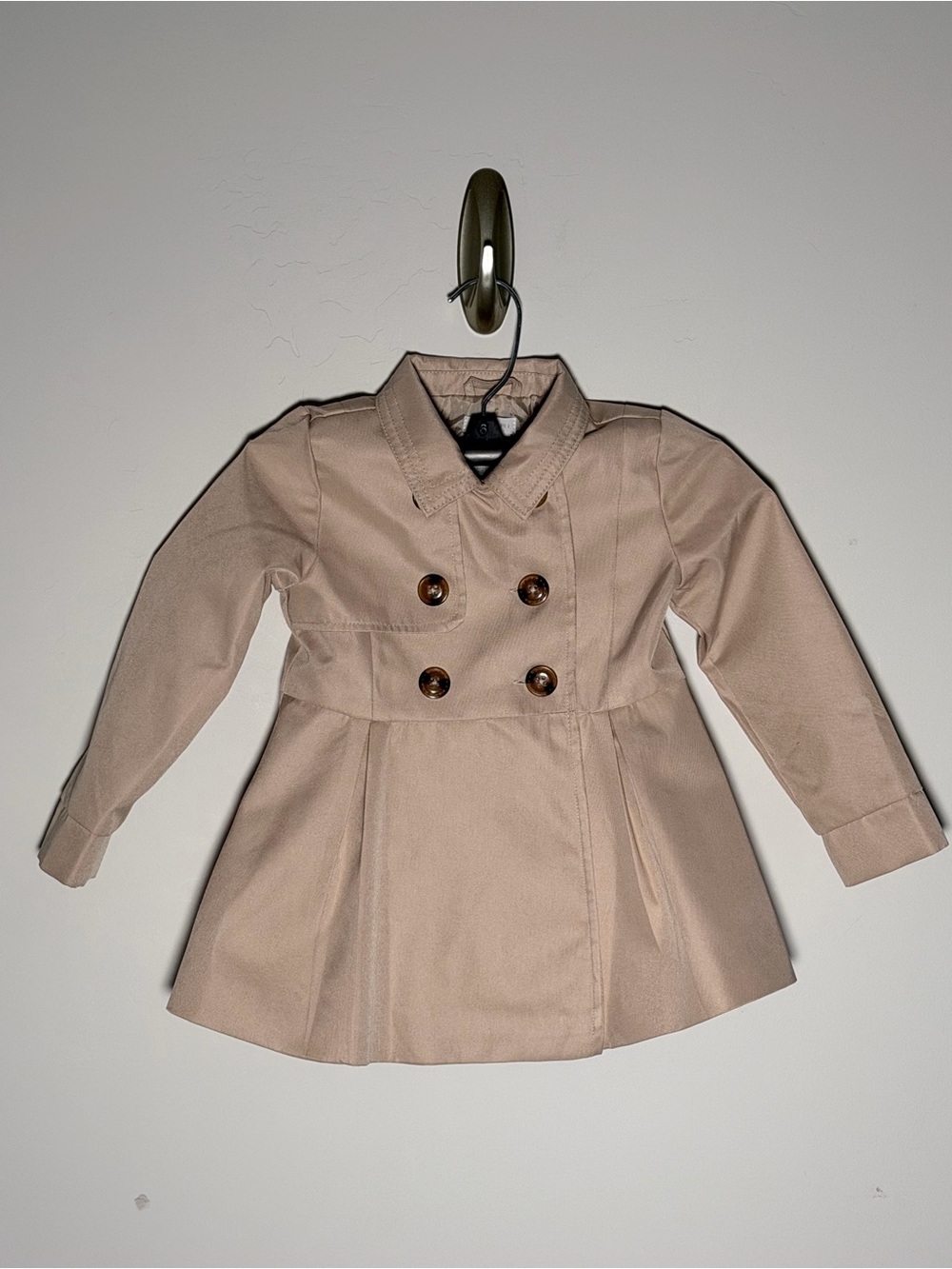 Tahari Girls' Beige Double-Breasted Lined Trench Pea Coat 24 months